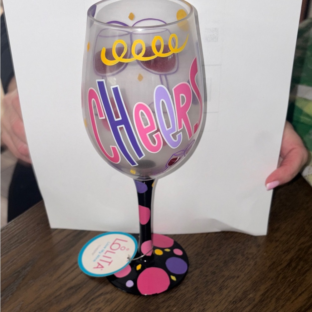 Lolita Pink, Purple & Gold 'Cheers' Hand-Painted Wine Glass